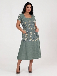 Женское платье "Вера Макси" ПлК-340 / Лилии на зеленой рогожке